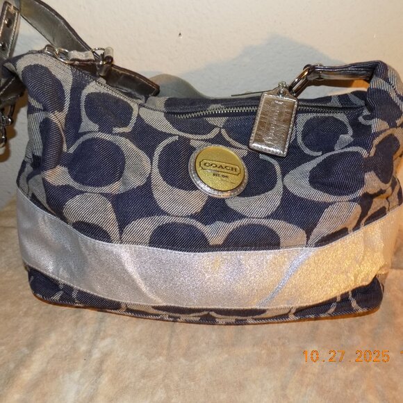 Hard to Find Coach Denim with Silver Stripe Hobo Type Bag - Picture 1 of 5